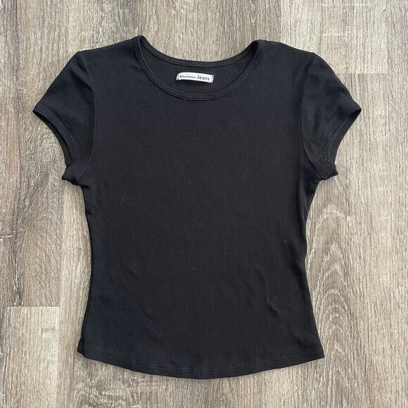 Reformation Jeans Ribbed Short Sleeve Baby Tee Black - Size: Small - Picture 5 of 7